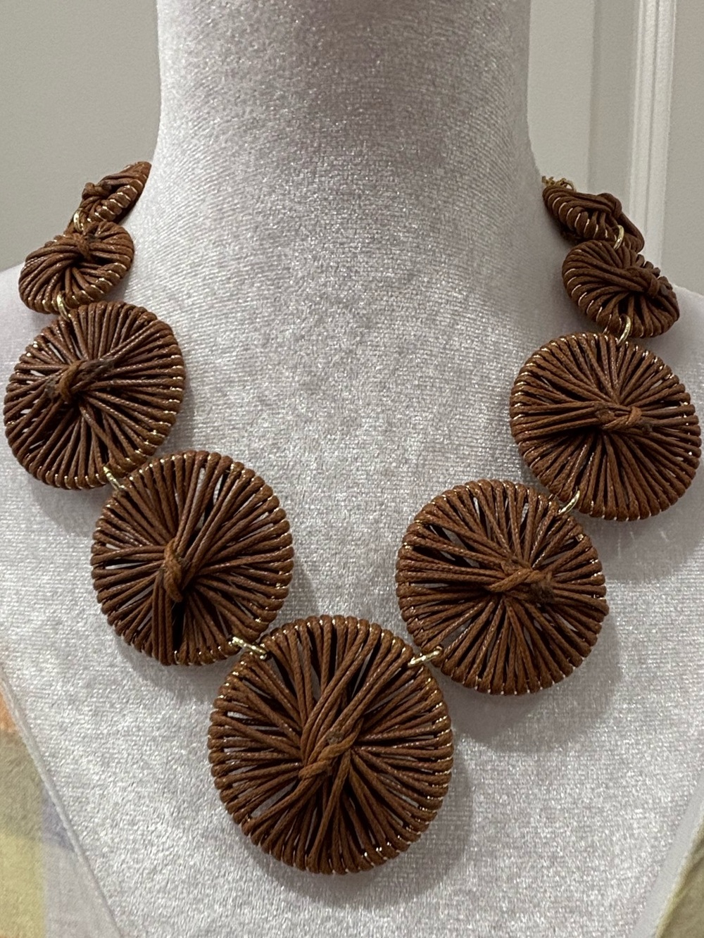 NWT Eyecandy LA Handcrafted Brown Disc Statement Necklace